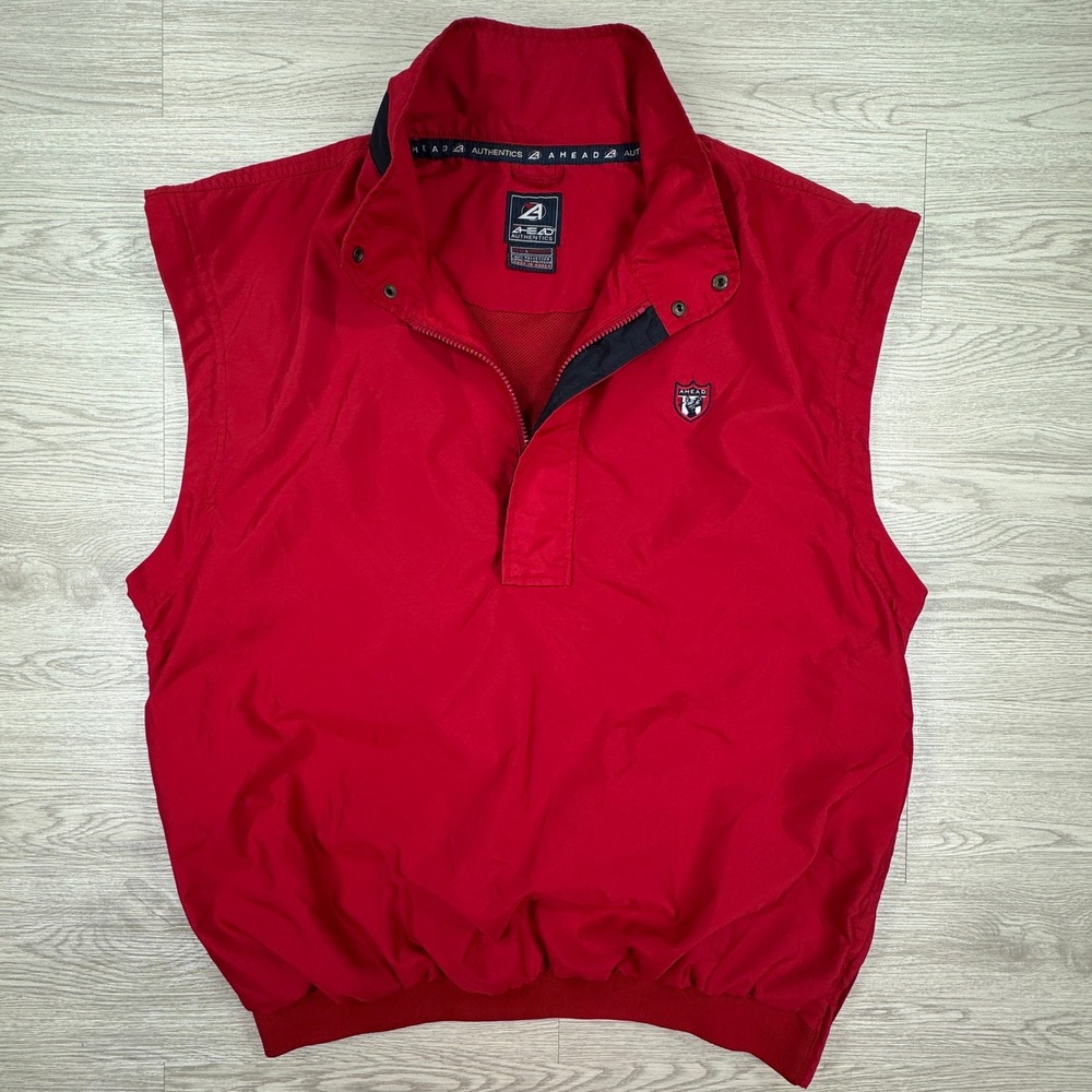 Ahead Men's Golf Vest Windbreaker 1/4 Zip Red Large Sleeveless Pullover Sporty